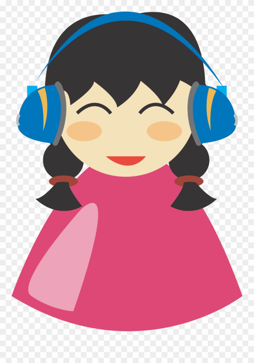 Cute Girl With Headphone - Person With Headphones Clipart - Png Download