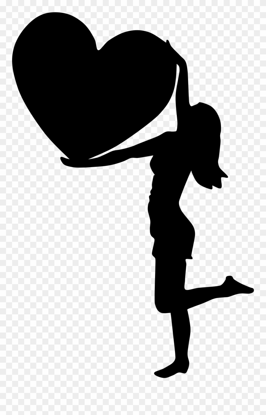 Clip Art Black And White Silhouette At Getdrawings - Woman Silhouette With Heart - Png Download