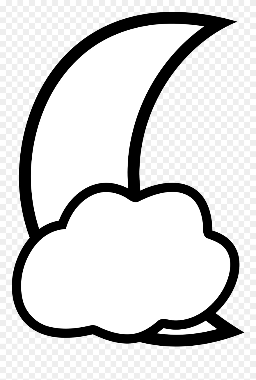 Free Cloud Covered Moon Outline - Black And White Clip Art Moon - Png Download