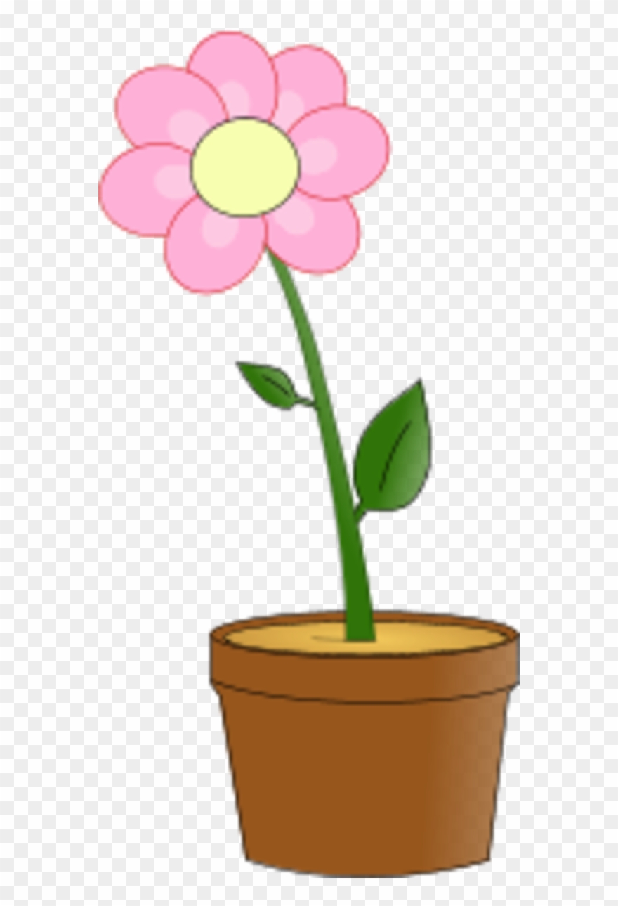 Flower With Leaves In A Planting Pot - Flower In A Pot Clipart - Png Download