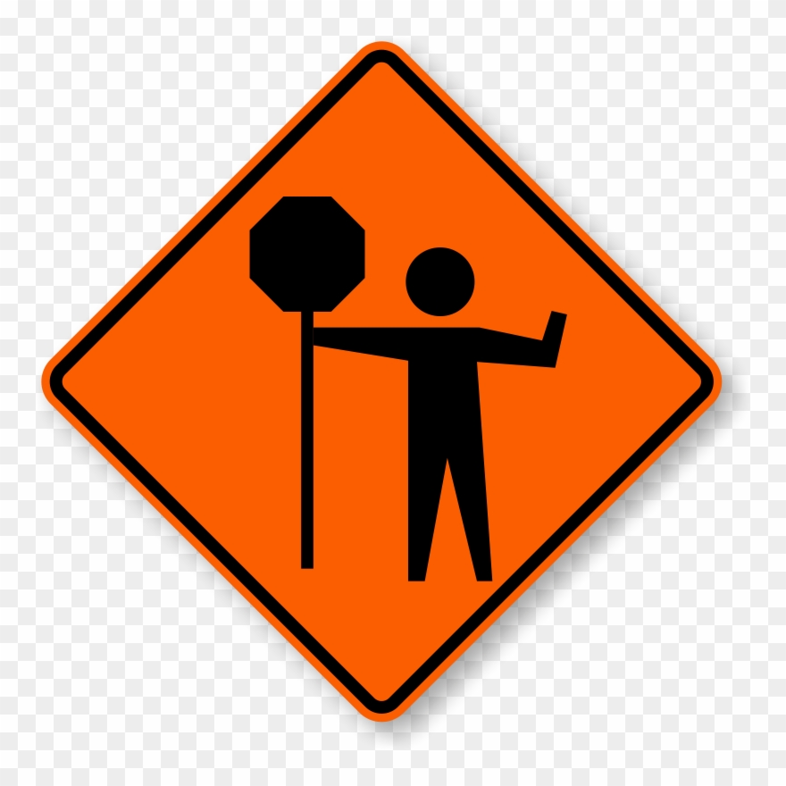 Caution Clipart Road Work Sign - Flagger Ahead Construction Sign - Png Download