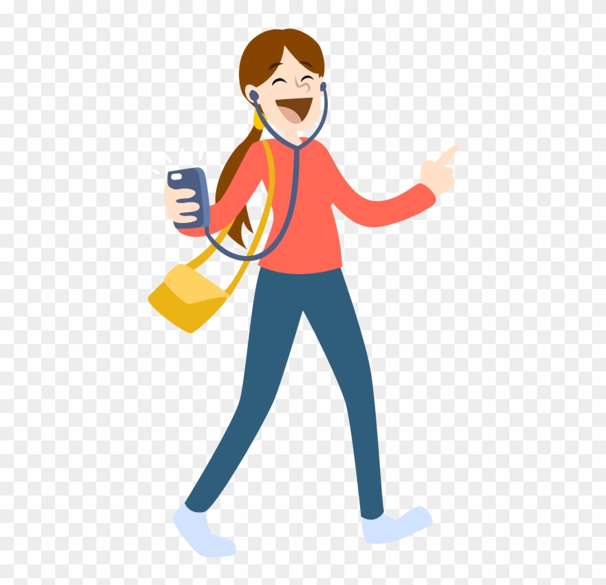 Cartoon Woman Listening To Music With Earphones 1designshop - Listening To Music People Png Clipart