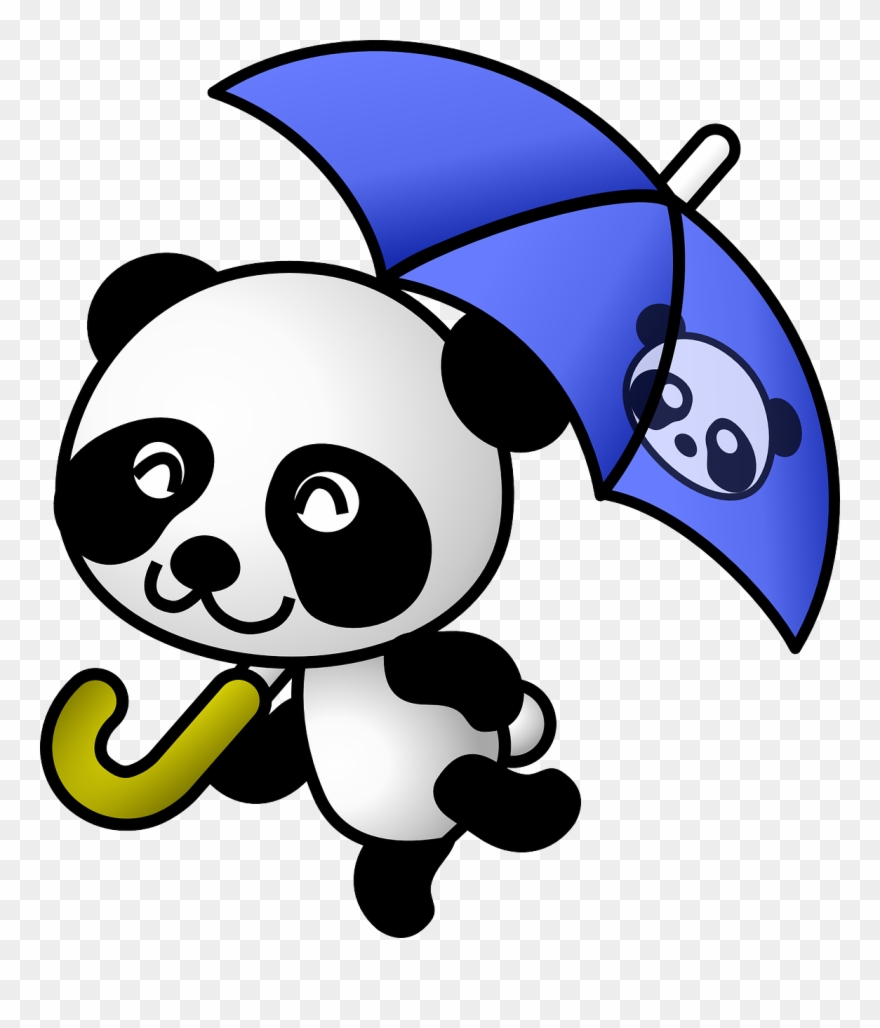Umbrella Panda Free Vector / 4vector - Cartoon Panda With Umbrella Clipart