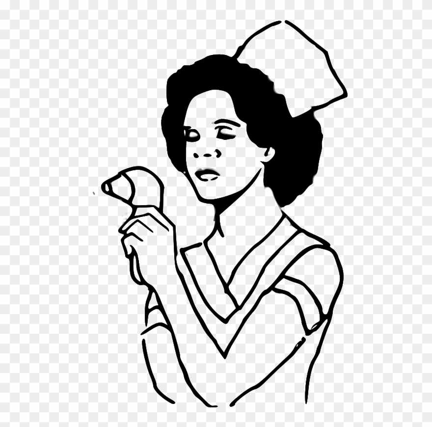 Clipart - Nurse Vitals - Black And White Cartoon Of Nurse - Png Download