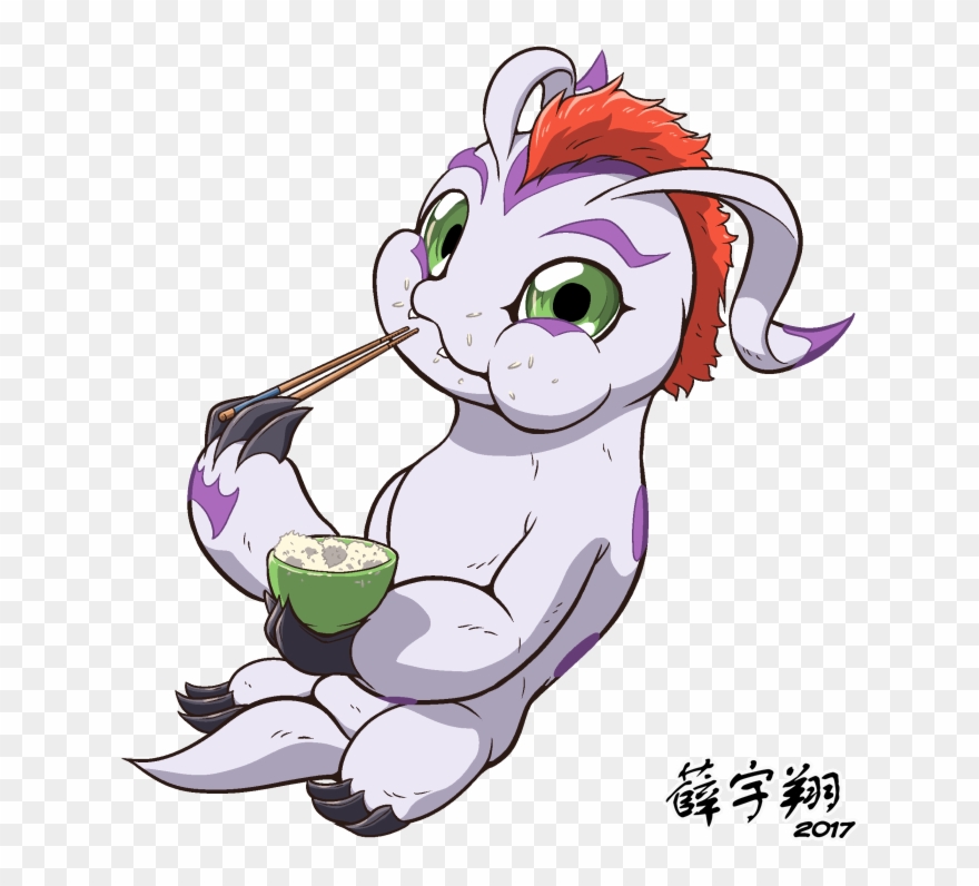 Gomamon And A Bowl Of Rice - Rice Clipart