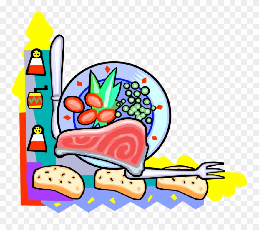 Vector Illustration Of Salmon Fish Dinner With Knife - Clip Art - Png Download