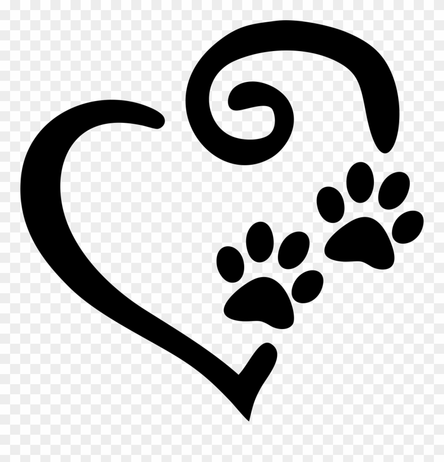 Swirly Heart With Paw Prints Decal Window Sticker - Heart And Paw Print Clipart