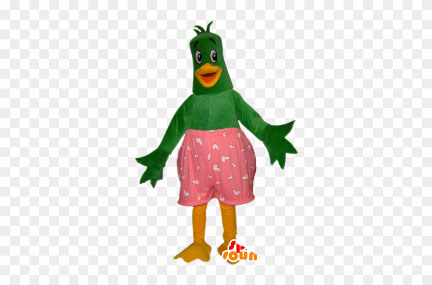 Bird Mascot, Green And Yellow Duck With Pink Underpants - Pajaro En Calzoncillos Clipart