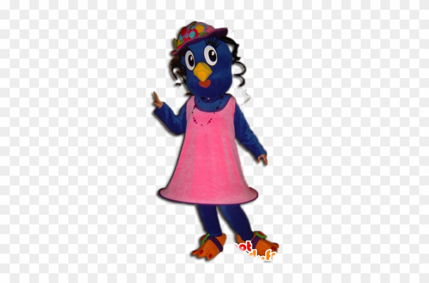 Bluebird Mascot Dressed Yellow And A Pink Dress - Cartoon Clipart