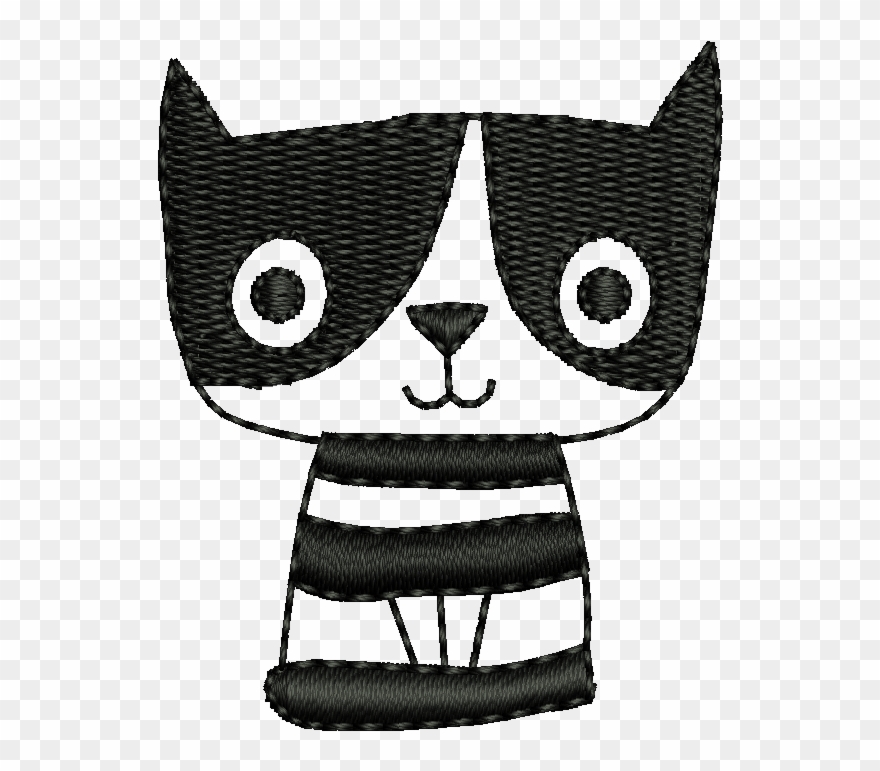 Machine Embroidery Services With Premium Quality Who - Black And White Cat Cute Clipart - Png Download