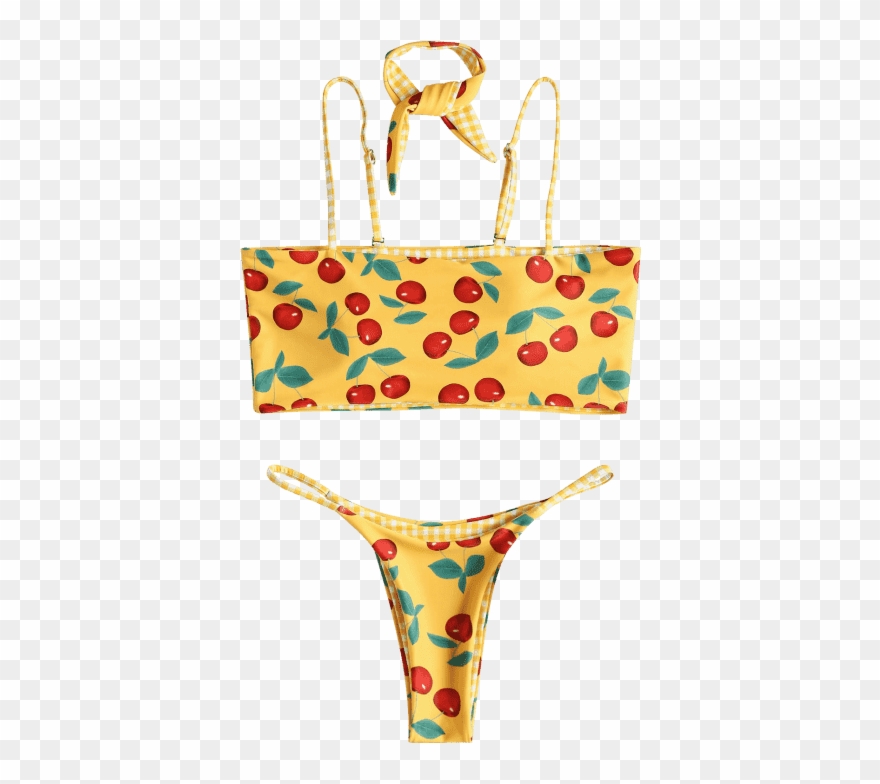 Reversible Cherry Gingham Choker Bikini Bee Yellow - Bikini Clipart
