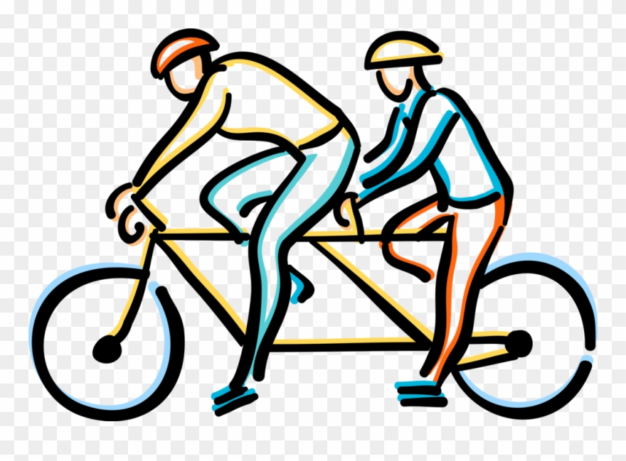 Vector Illustration Of Two Cyclists Riding On Tandem - Tandem Clipart