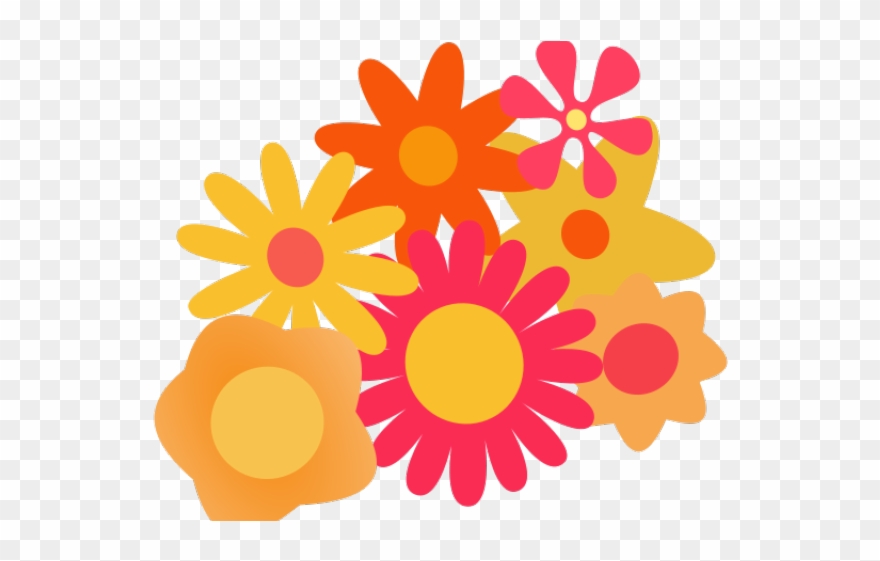 Lily Clipart Flower Cluster - 1960s Vintage Mod Floral Pink Orange Pillow Case - Png Download