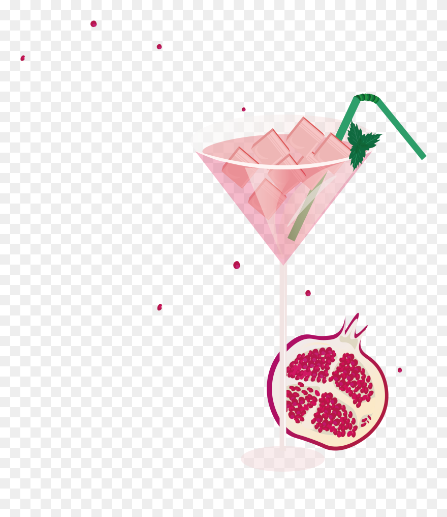 Cocktail Glass Smoothie Drink Red Pomegranate Transprent - Pomegranate Martini Illustration Clipart
