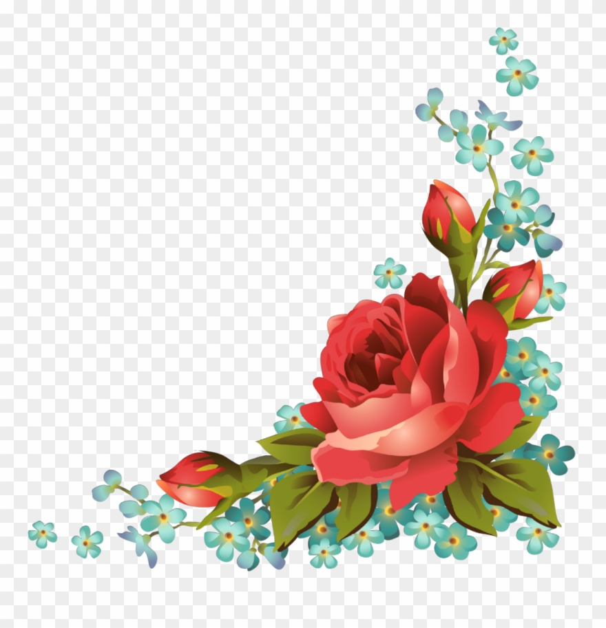 Ftestickers Art Floral Flowers Roses Corner Vintage - Red Rose Good Morning Clipart
