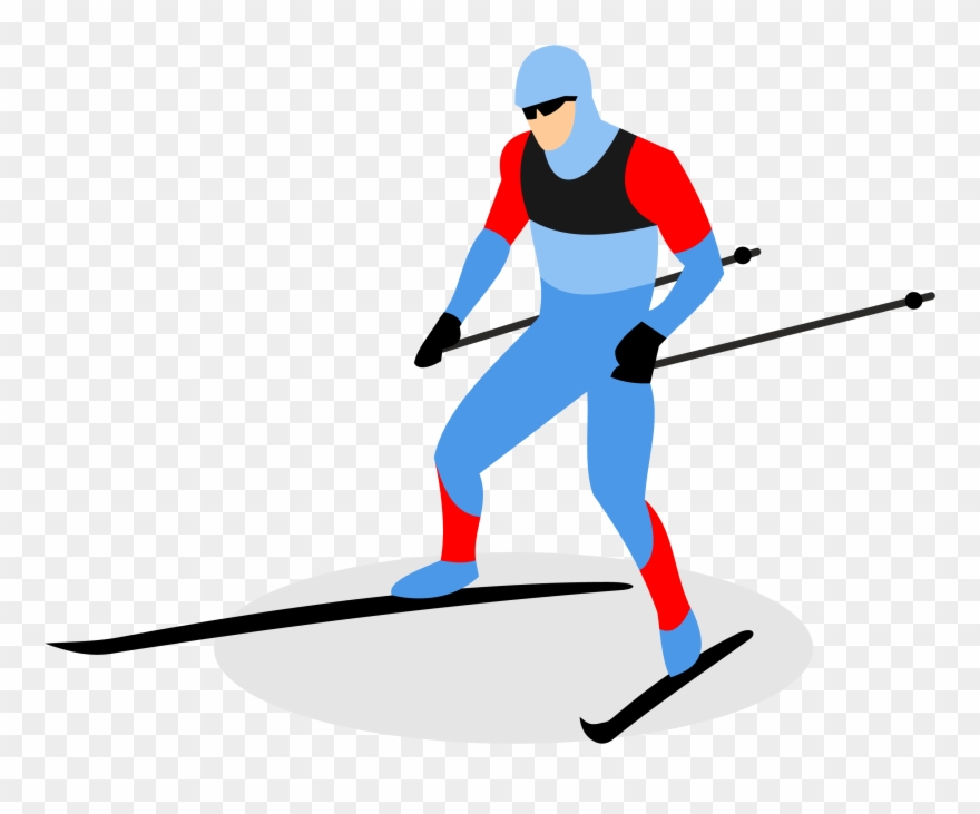 Biathlon Skiing Ski Pole Man Transprent - Cross Country Skier Cartoon Clipart