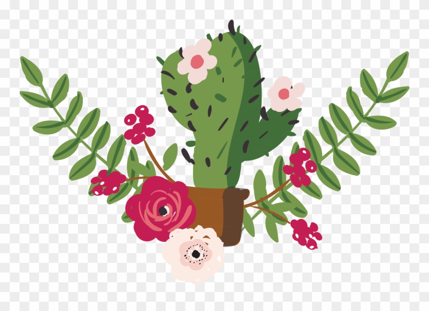 Cactaceae Painting Potted Transprent - Cactus With Flowers Drawing Clipart