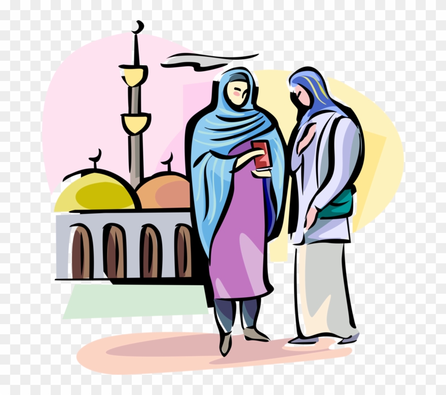 Vector Illustration Of Arab Women Wear Hijab Veil Traditionally - Hijab Clipart