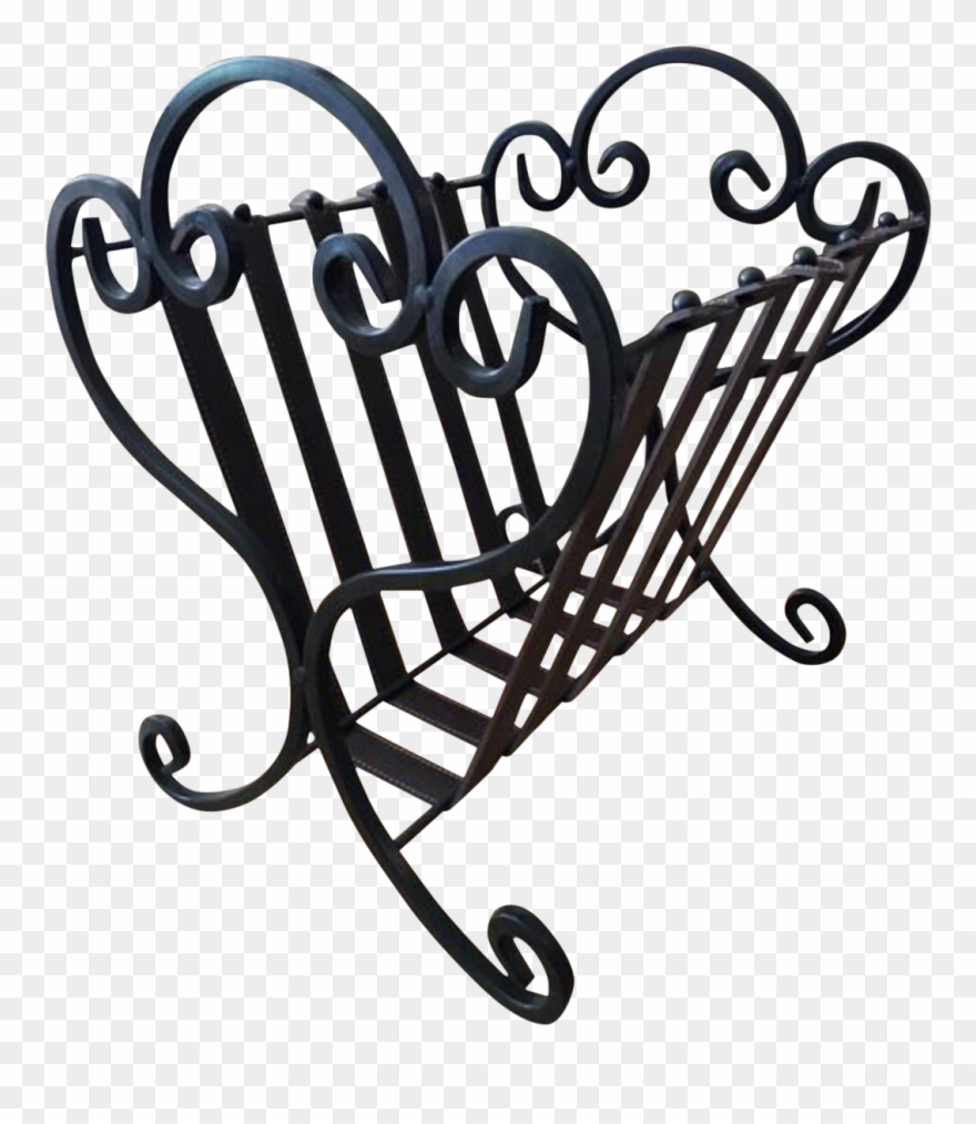 Scrolled Iron And Leather Tuscan Magazine Rack On Chairish - Iron Clipart