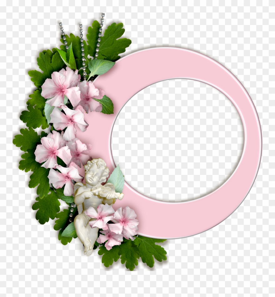 Round Pink Frame With Flowers - Picture Frame Clipart