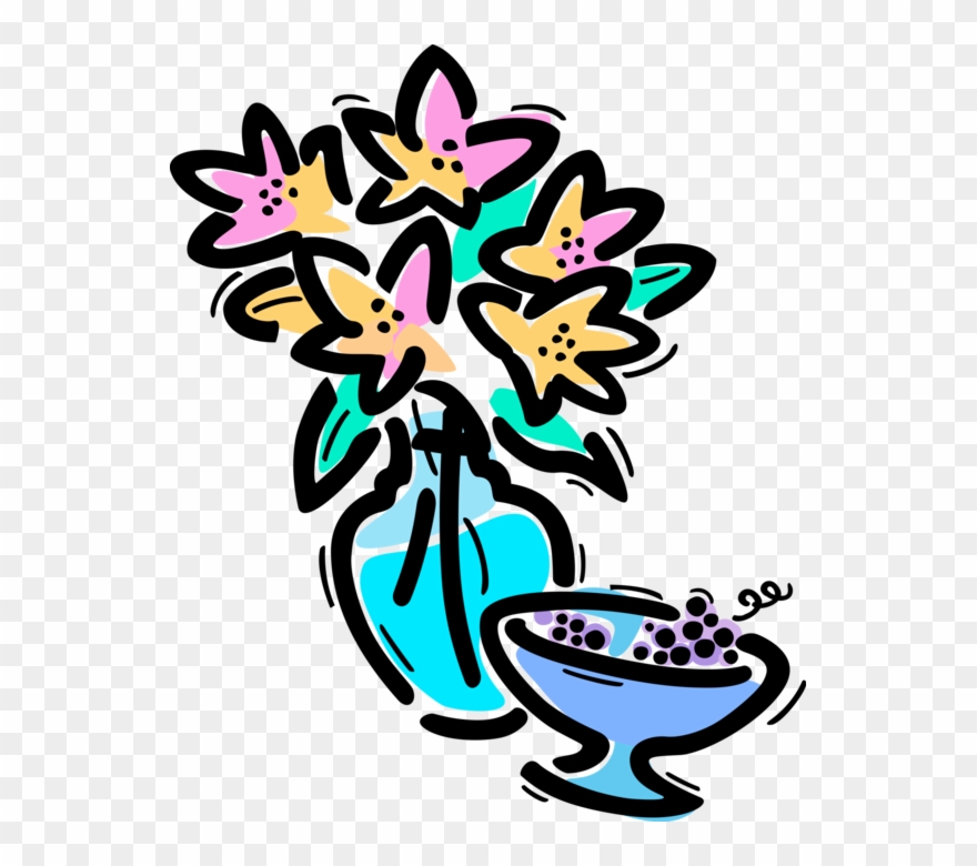 Vector Illustration Of Cut Garden Flowers In Vase With - Clip Art - Png Download