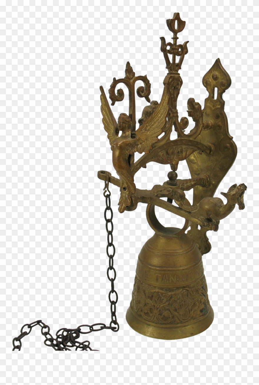 Big Victorian Figural Brass Hanging Bell For Door Or - Door Clipart