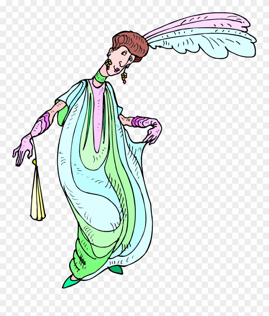 Belted Dress With Fullness Above The Waistline - Illustration Clipart