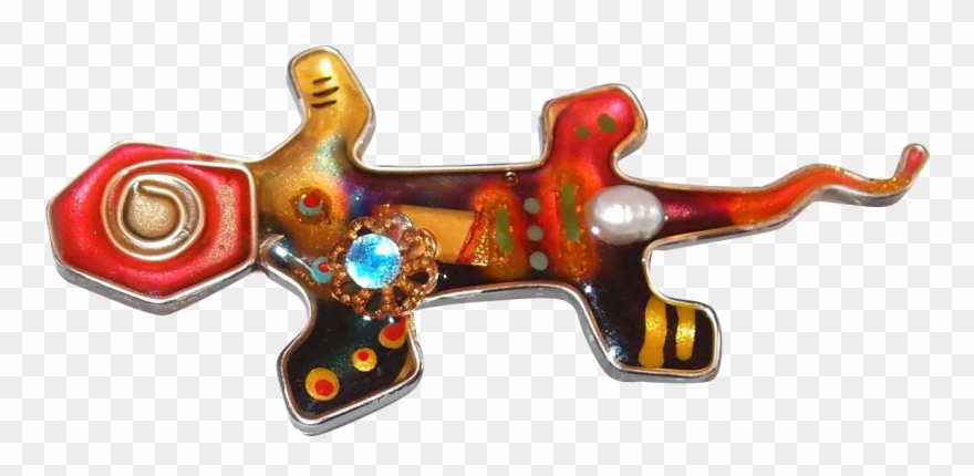 Mixed Media Art Lizard Pin - Crocodile Clipart