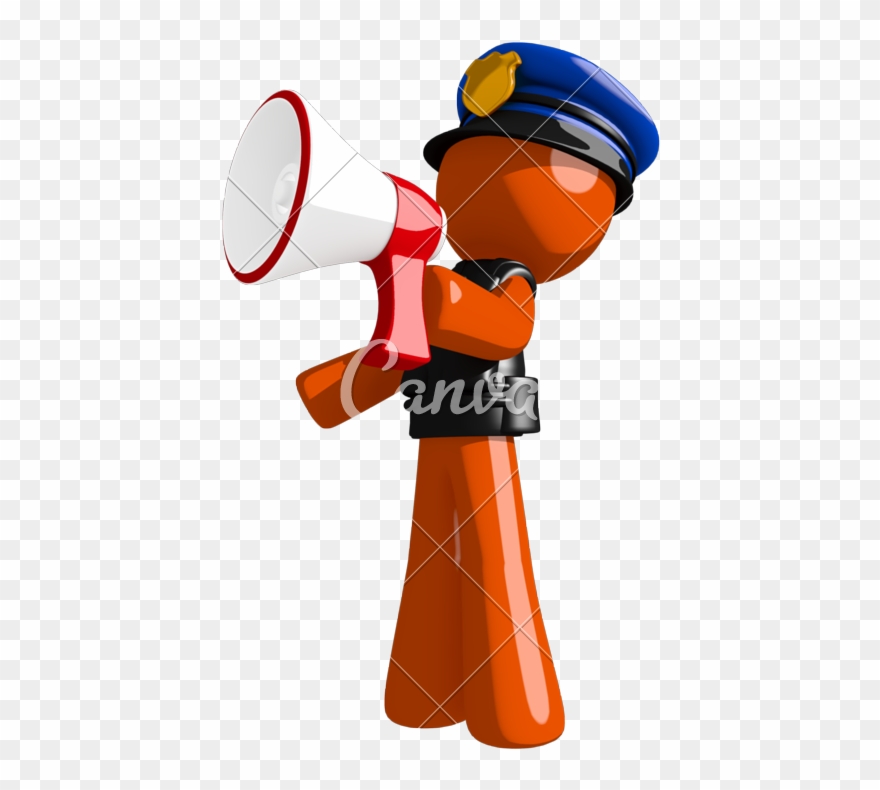 Orange Man Officer Shouting In Bullhorn Photos - Clip Art Guy With Bullhorn - Png Download