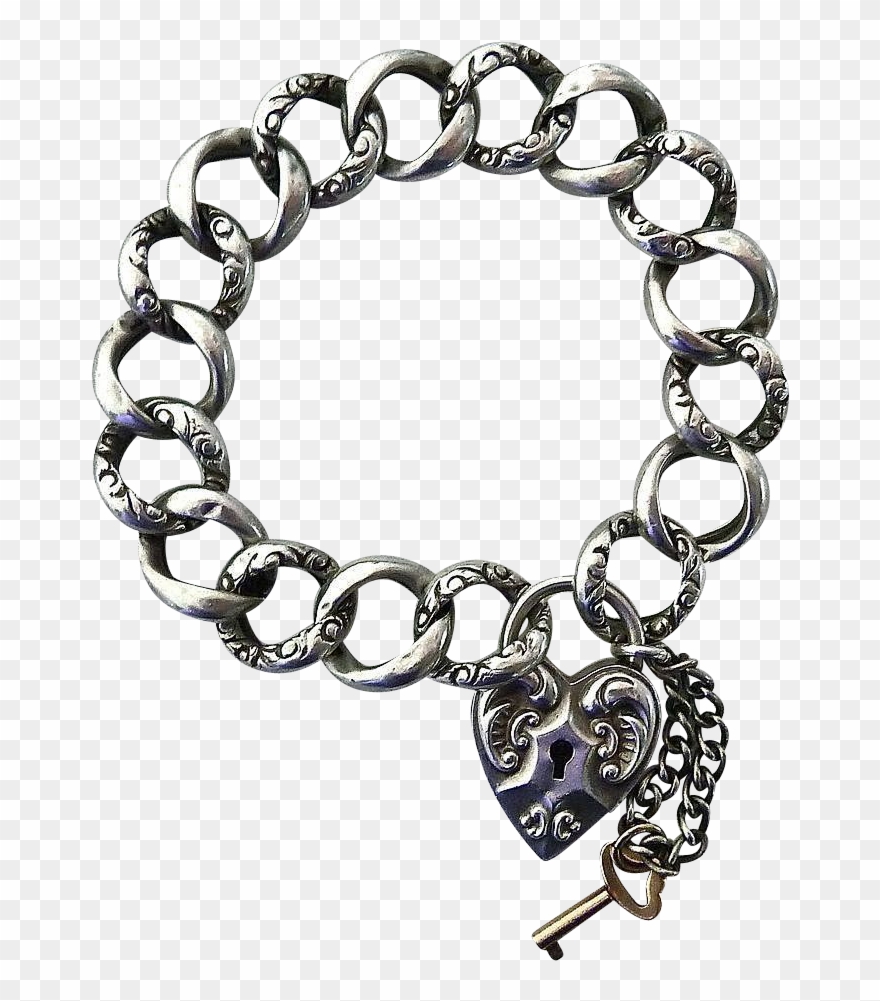 Antique Victorian Sterling Repousse Heart Lock Bracelet Clipart