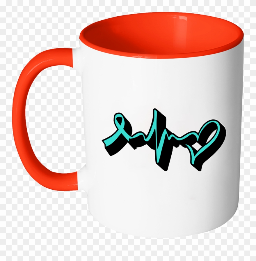 Teal Ribbon Heart Rate Pulse Monitor Ovarian Cancer - Kem Cho Clipart