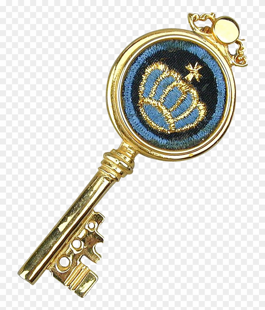 Vintage Kramer Key Pin Brooch Pendant W Embroidered - Brooch Clipart