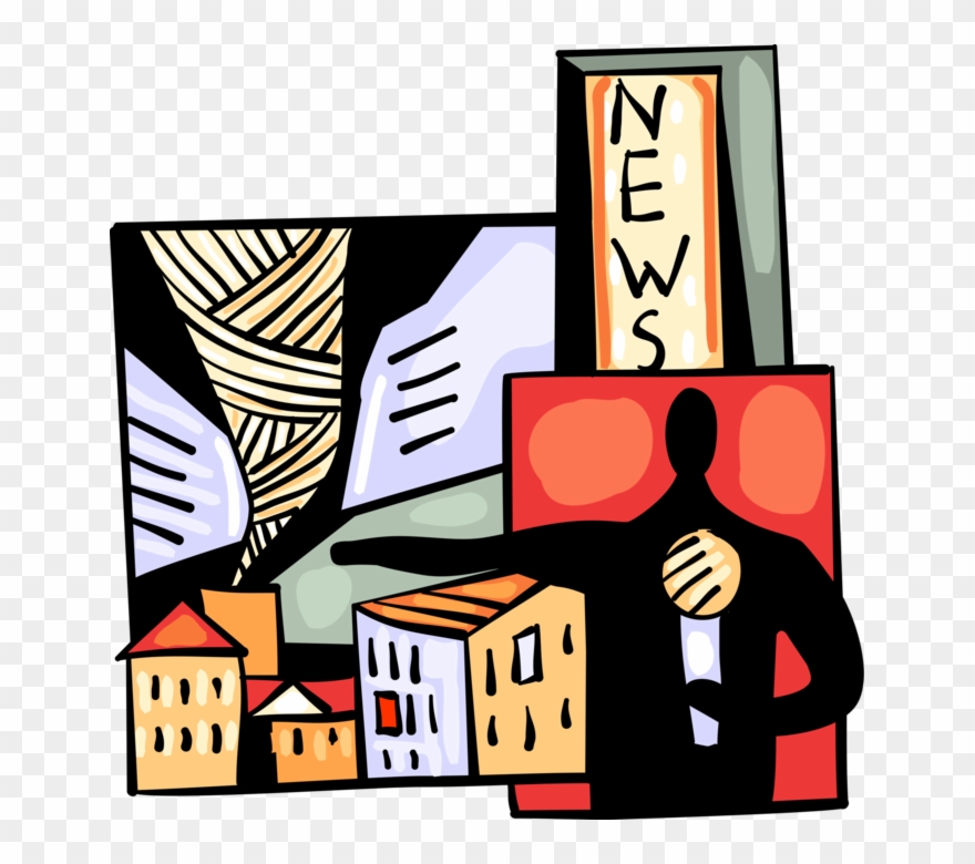 Vector Illustration Of Breaking News Reporter With - Vector Graphics Clipart