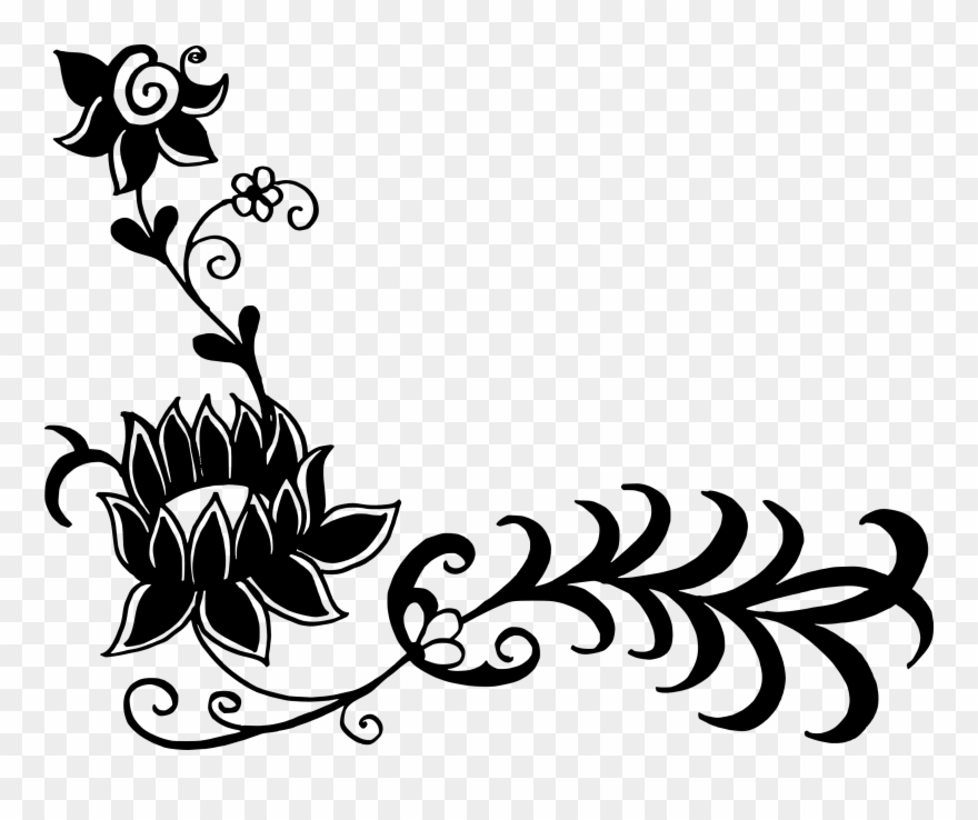 Free Download - Black And White Floral Corner Png Clipart