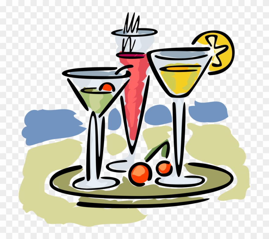 Vector Illustration Of Serving Tray Of Mixed Alcohol - Cocktail Clipart