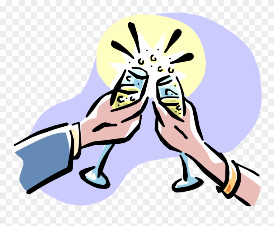 Vector Illustration Of Hands Join Glasses To Make Toast - Vector Graphics Clipart