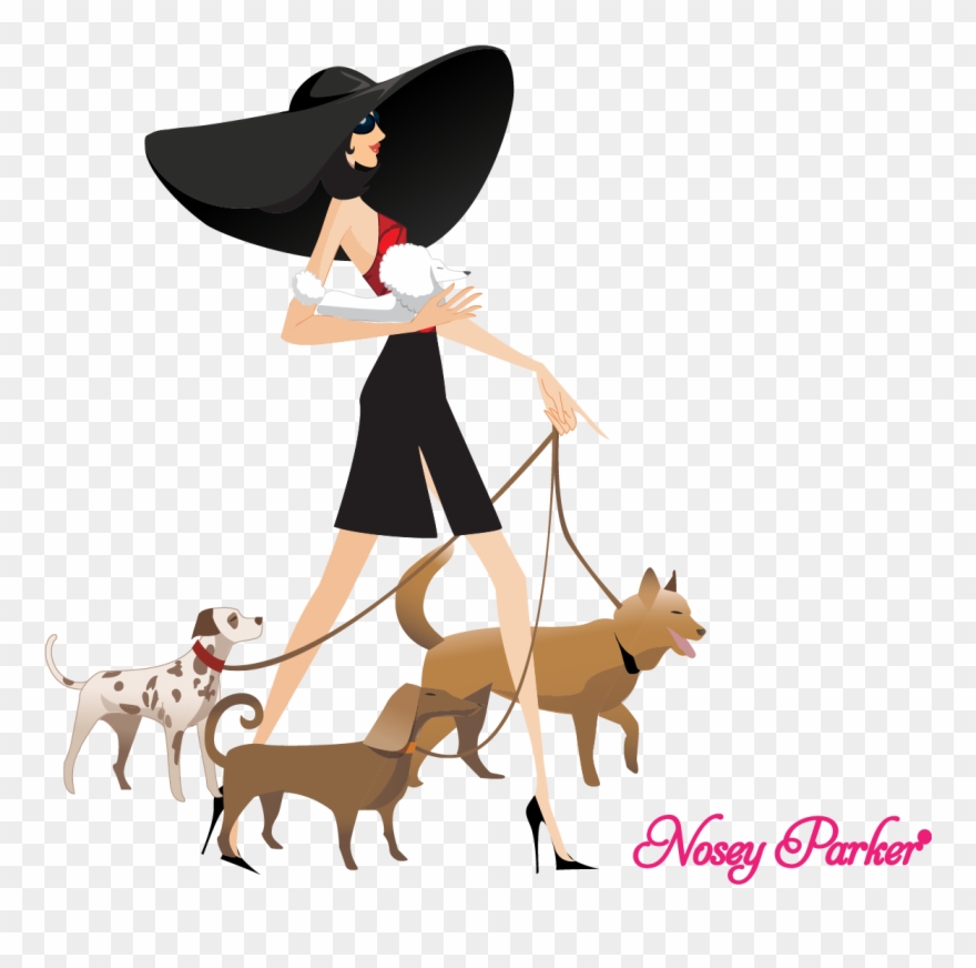 Walking Dogs Nosey Parker Illustration - Vector Girls Clipart