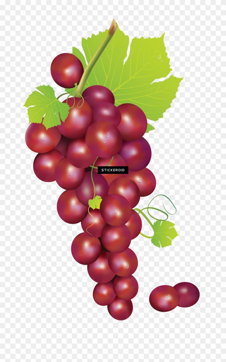 Red Grape With Leaves - Grape Fruit Anime Clipart