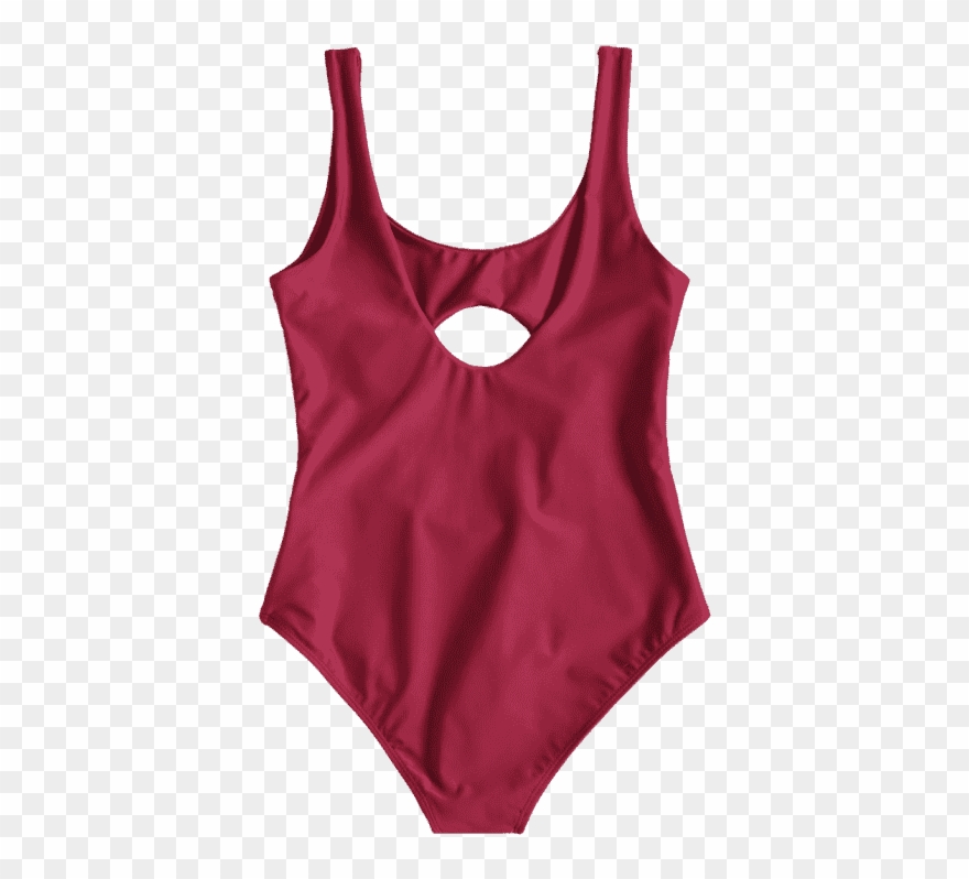U Neck Cut Out One Piece Swimsuit Deep Red Onepieces - Maillot Clipart