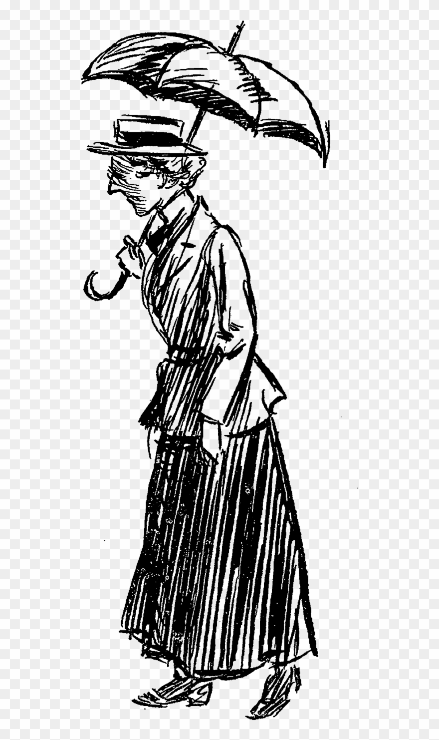 The Similarities Of The Umbrellas, And The Differences - Holding Umbrella Vintage Illustration Clipart