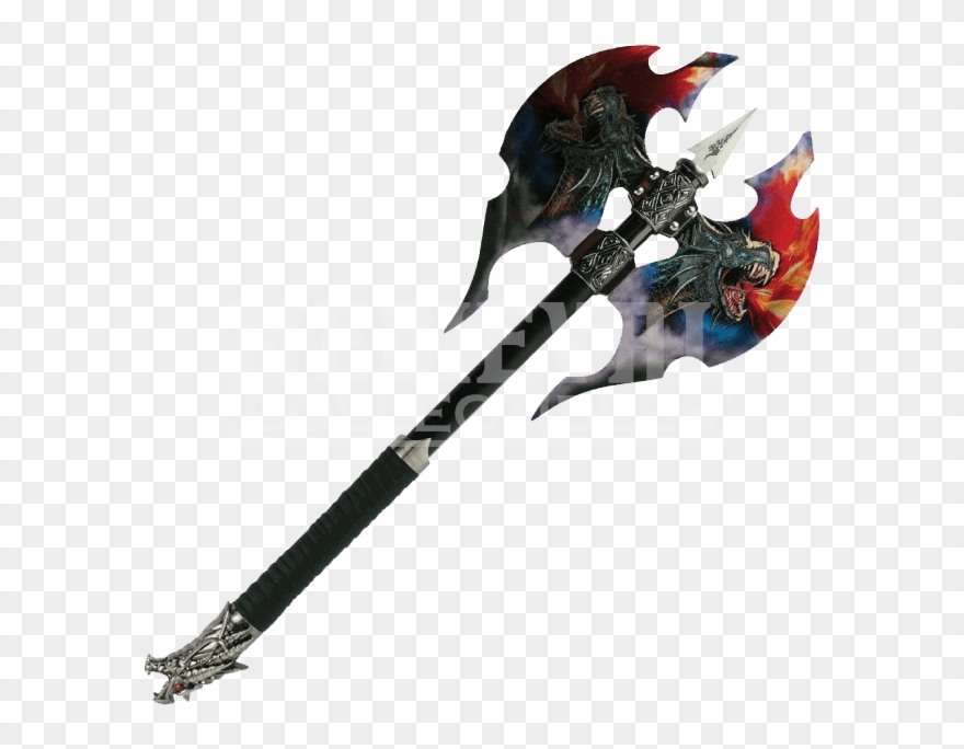 Double Bit Dragon Battle Axe - Dragon Axes Clipart