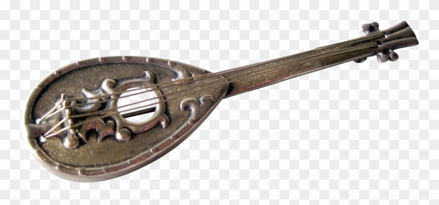 Bouzouki Sterling Silver Musical Instrument Pin Signed - Cümbüş Clipart