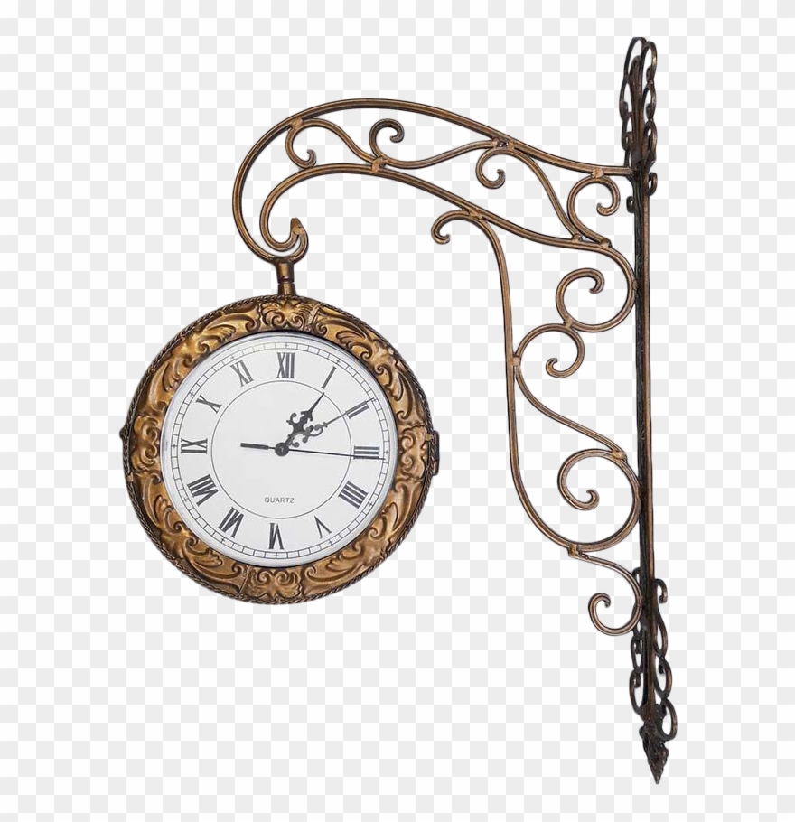 Vintage Large Wrought Iron Double Sided Quartz Train - Clock Clipart