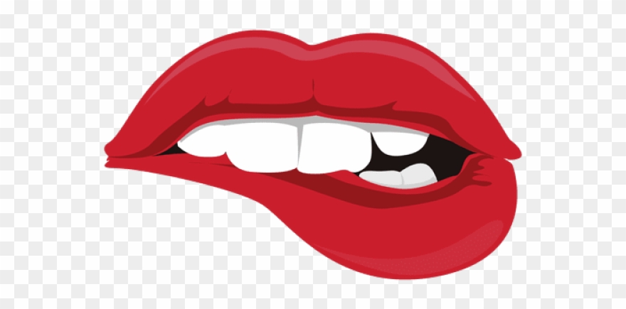 Drawn Tongue Lip Bite - Biting Lip Clipart - Png Download