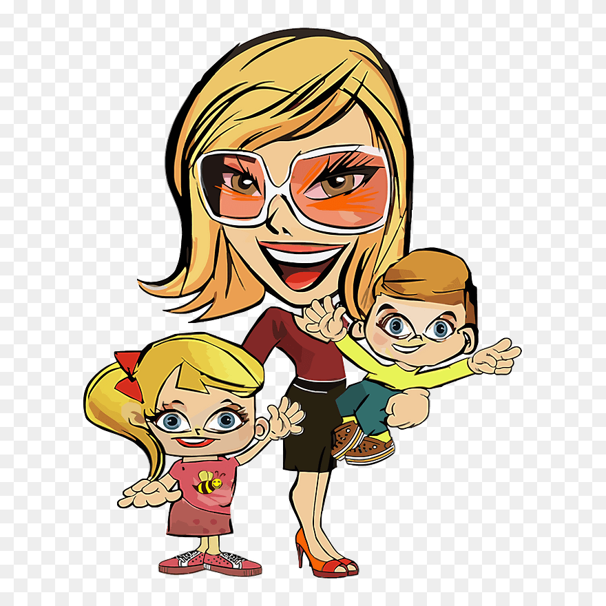 Caricature Mother Child Housewife Cartoon - Caricature Mother With Daughters Clipart