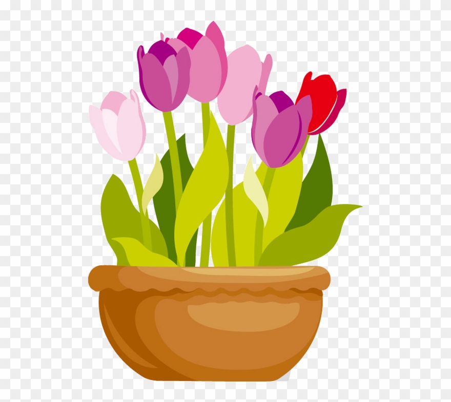 19 Tulip Clip Black And White Garden Tour Huge Freebie - Macetas Con Flores Dibujo - Png Download