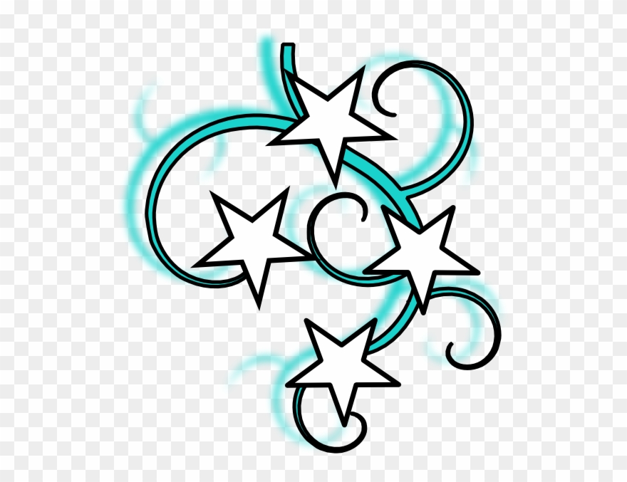 Teal Stars Clipart - Clipart Black And White Swirl Star - Png Download
