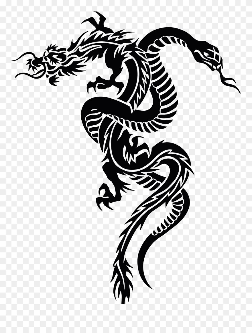 Snake Chinese Dragon Serpent Tattoo - Tribal Snake And Dragon Clipart