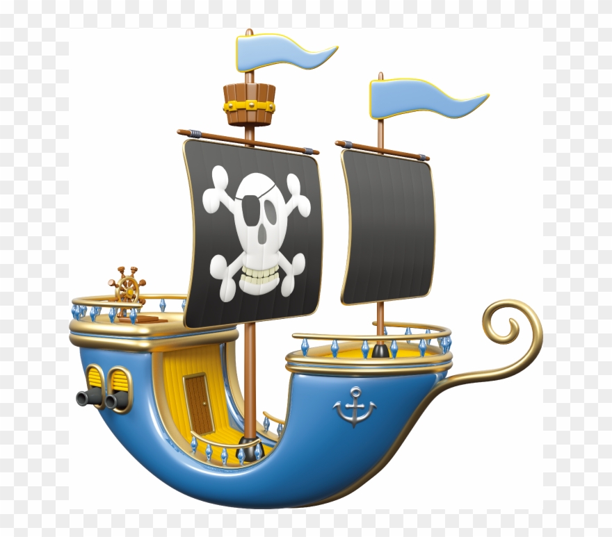 Blue Pirate Boat Stickers - Stickers Bateau Pirate Marron Clipart