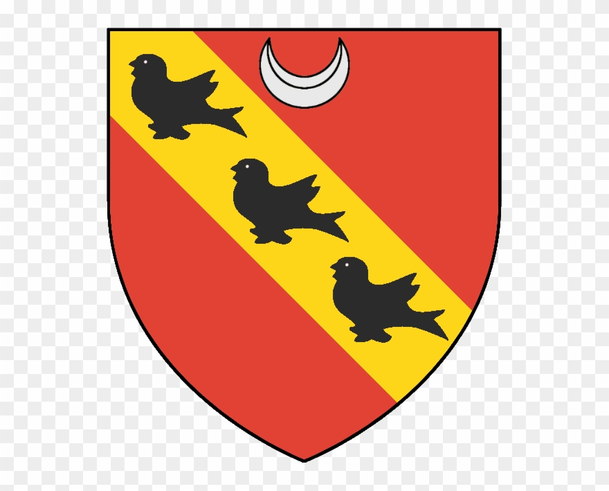 Gules, On A Bend Or, Three Martlets Sable, A Crescent Clipart